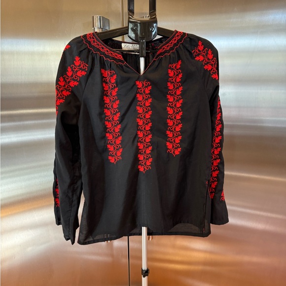 Lily Tops - Lily Black Top with Red Stitching